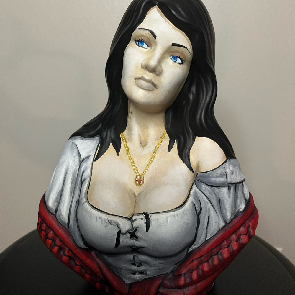 Handcrafted Bust with Red and Black Accents